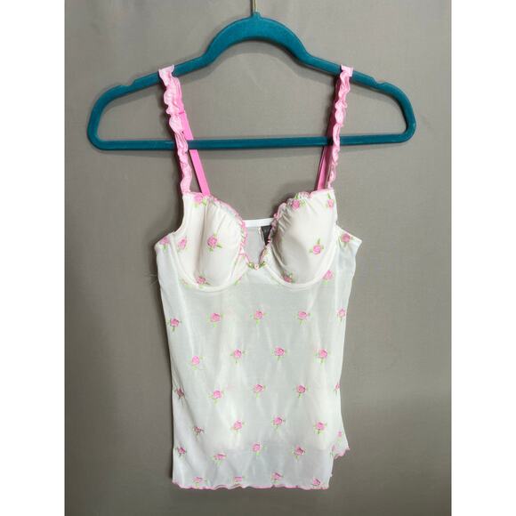 Babydoll Y2K Coquette Fairy Floral Tank Top Bra Corset Sheer Sz S - Picture 1 of 11